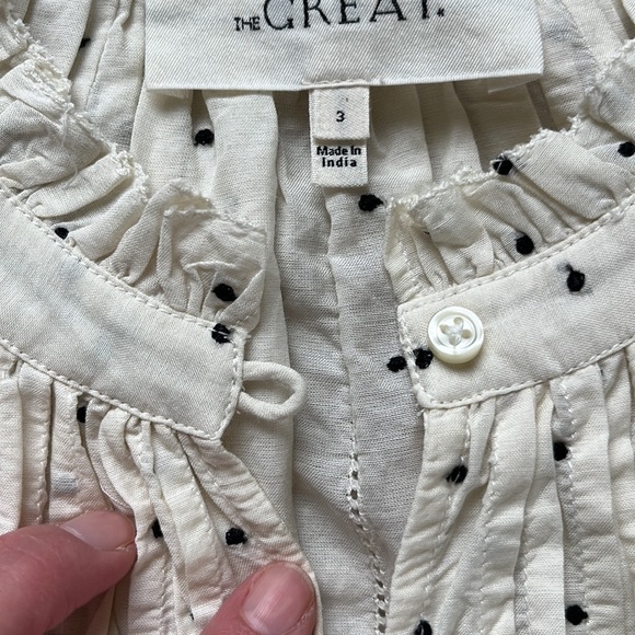 THE GREAT. Cream Polka Dot Blouse - Picture 3 of 13